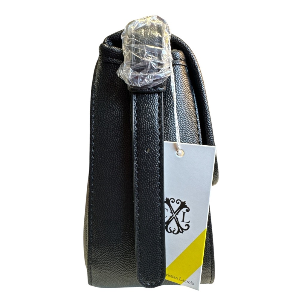 CXL Christian Lacroix Karen Flap Shoulder Bag Black Caviar Pebbled Logo NWT - Picture 5 of 6